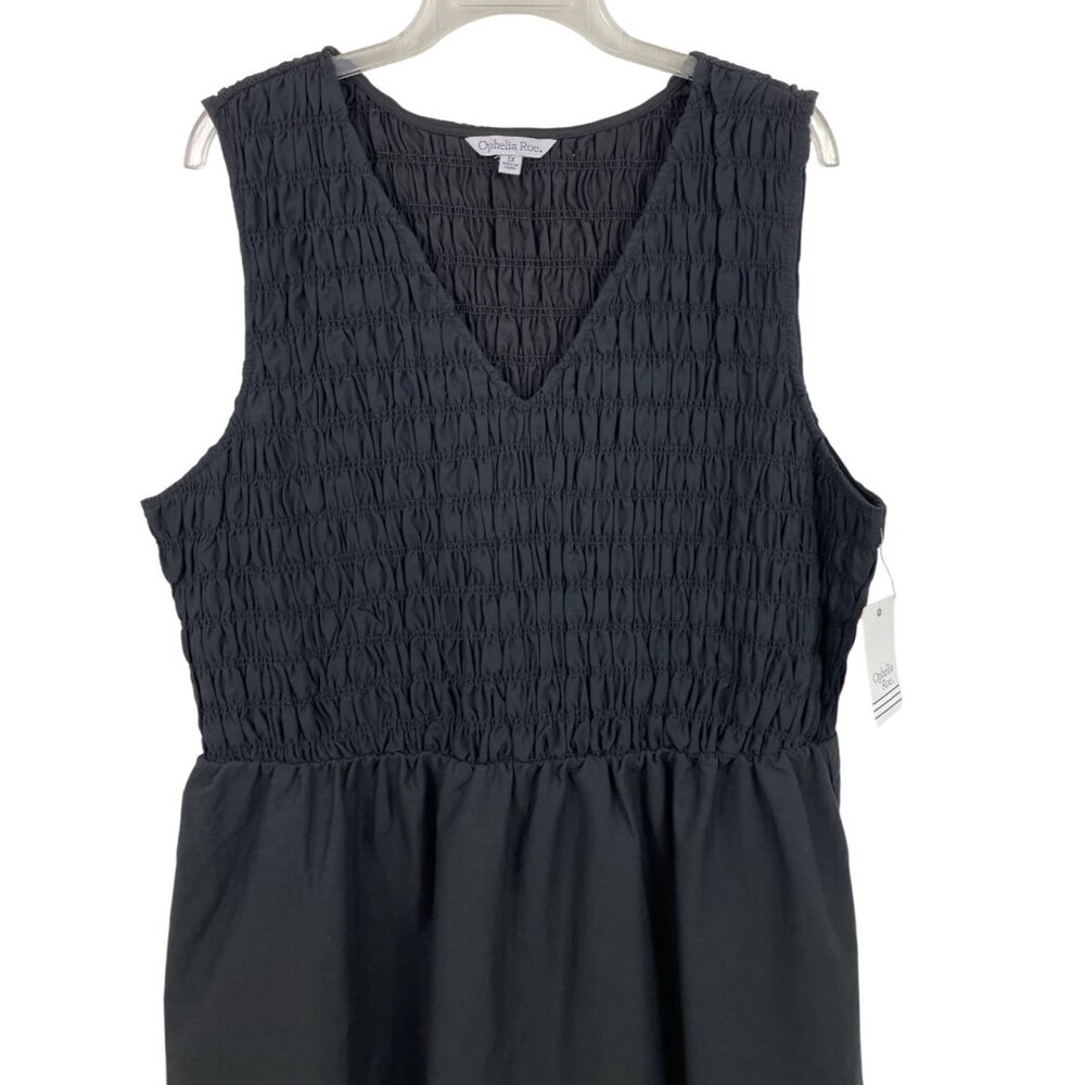 Ophelia Roe Womens Black Smock Dress 1X Sleeveless V-Neck - Picture 3 of 8